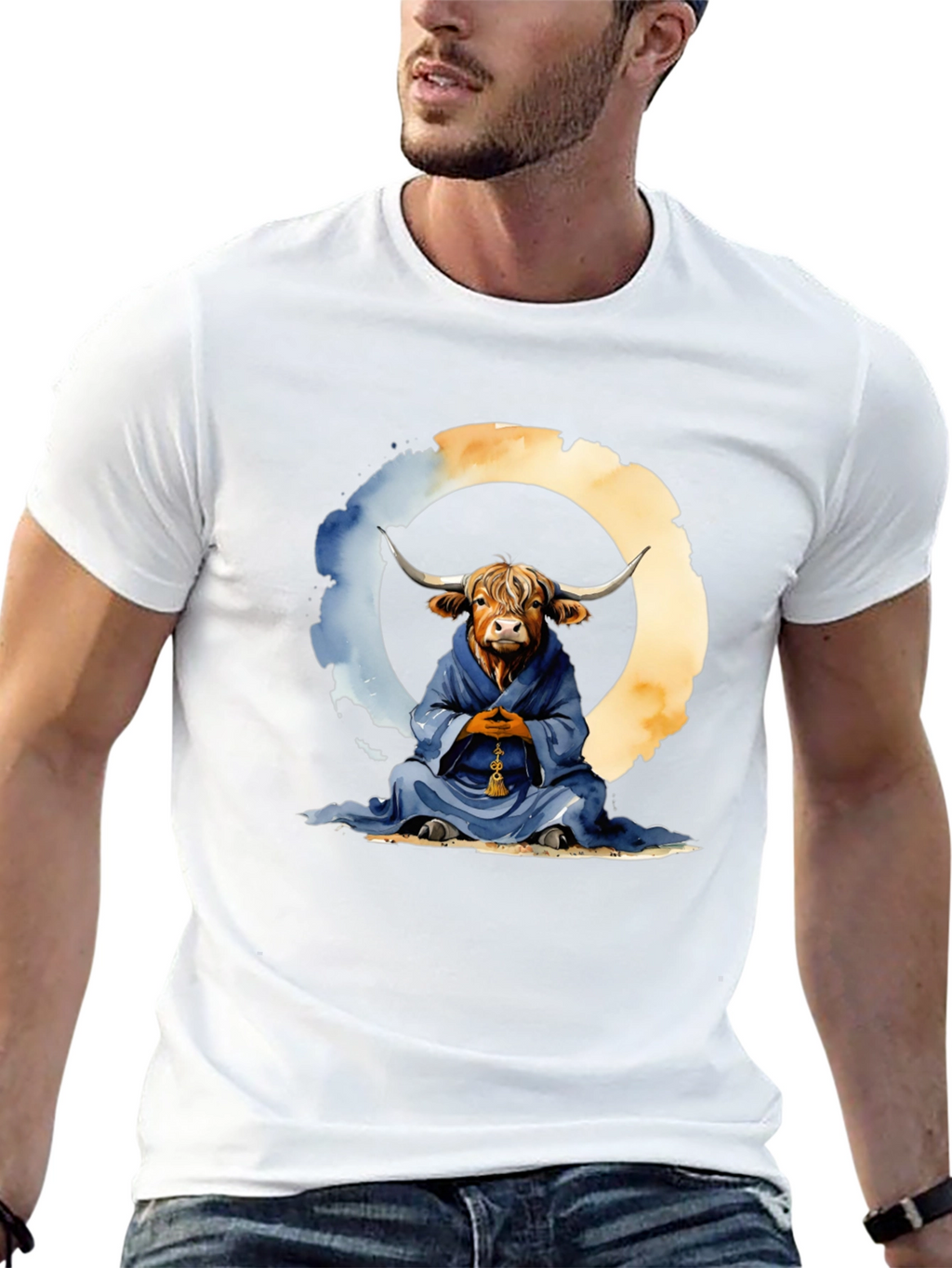 Meditating Highland Cow T-Shirt - Zen Bull Tee