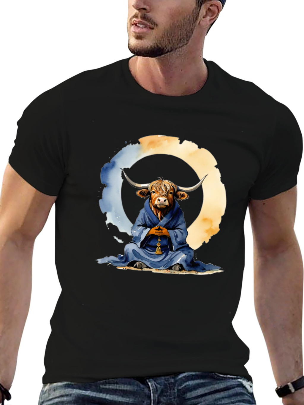 Meditating Highland Cow T-Shirt - Zen Bull Tee