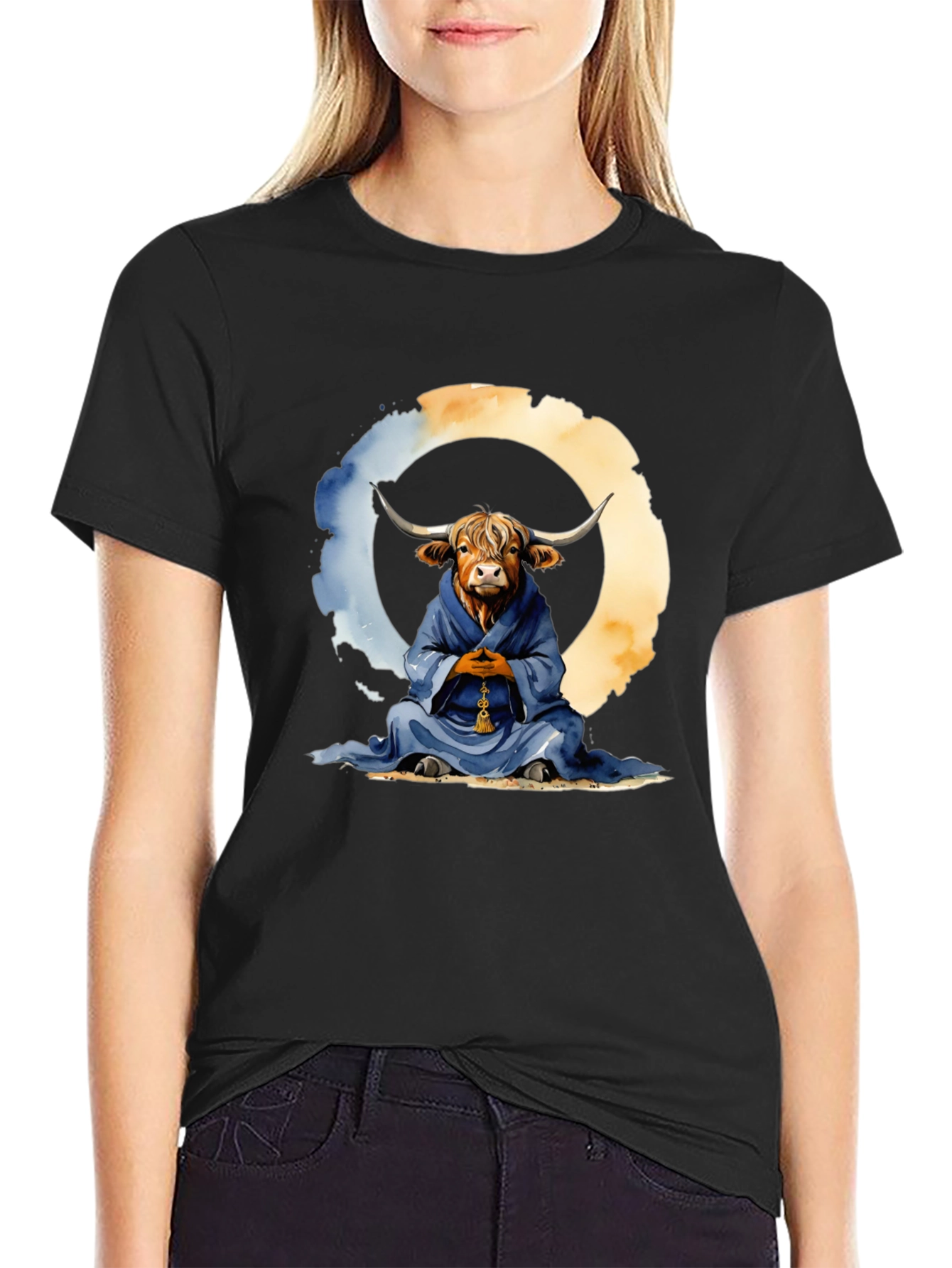 Meditating Highland Cow T-Shirt - Zen Bull Tee
