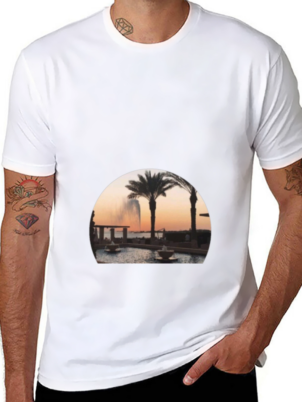 Black Palm Tree Fountain Graphic Tee