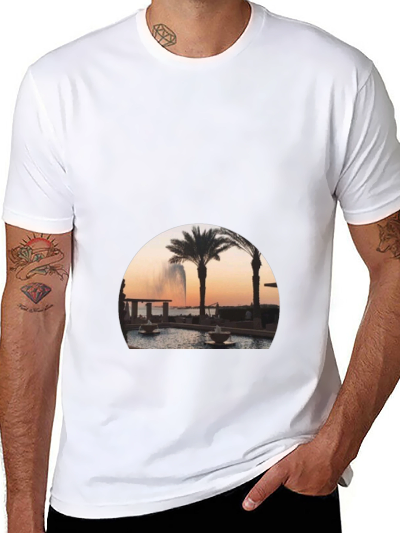 Black Palm Tree Fountain Graphic Tee