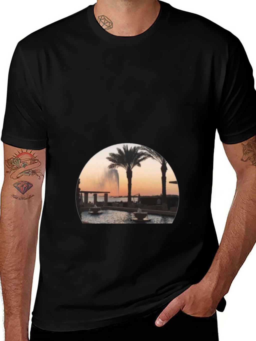 Black Palm Tree Fountain Graphic Tee