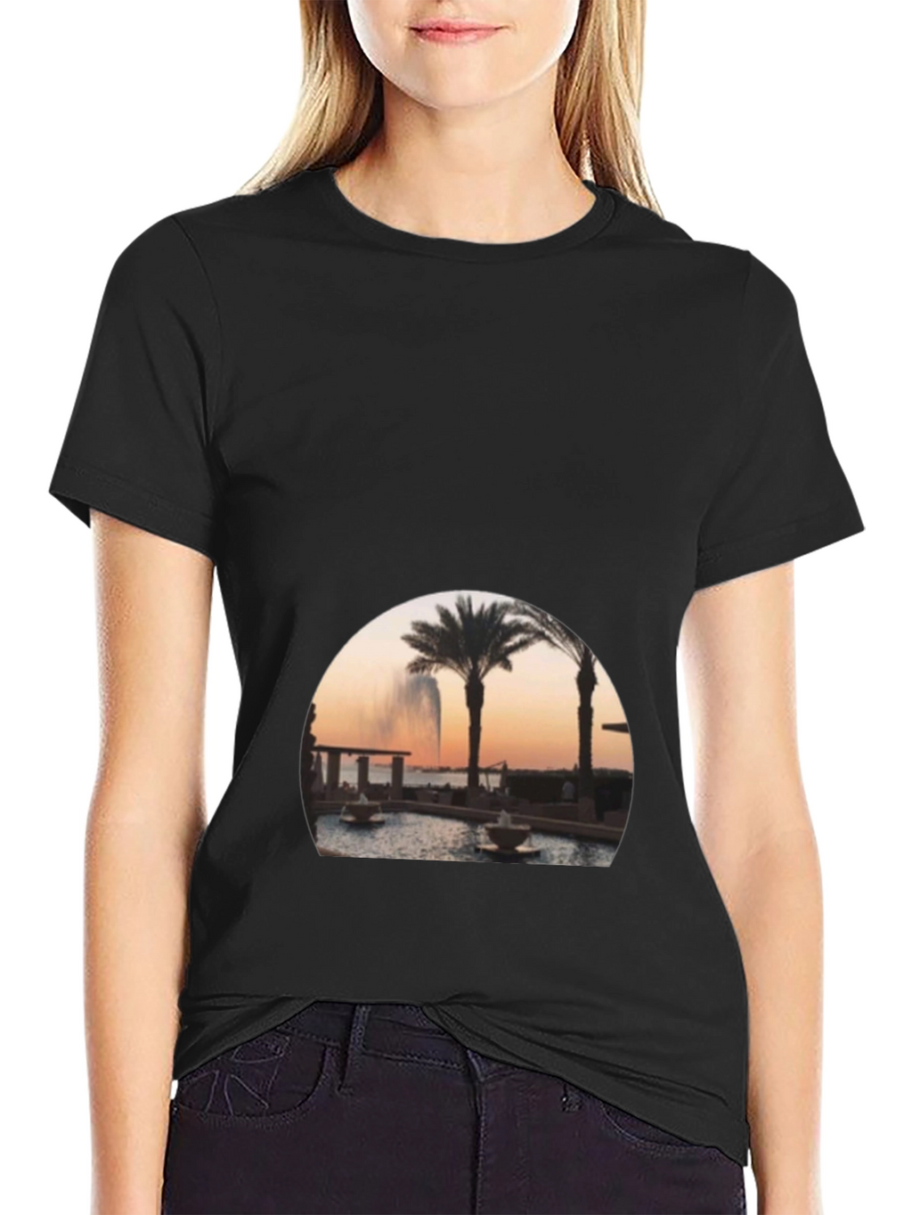 Black Palm Tree Fountain Graphic Tee