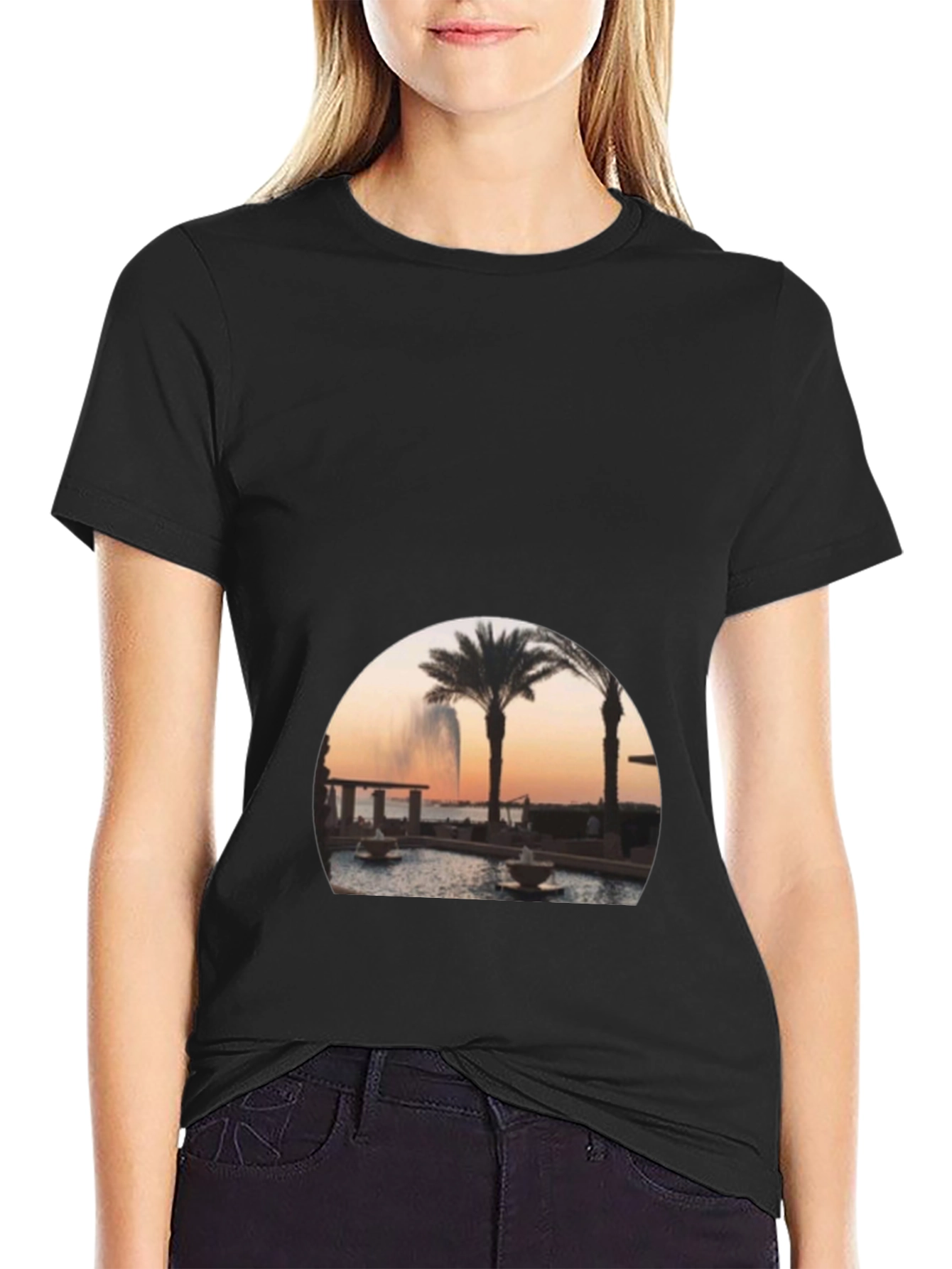 Black Palm Tree Fountain Graphic Tee