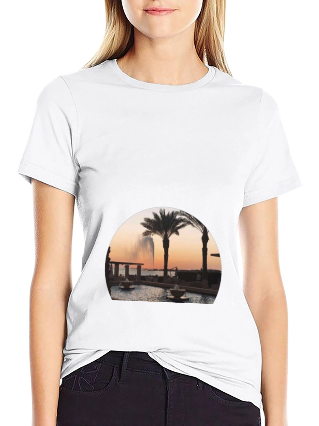 Black Palm Tree Fountain Graphic Tee