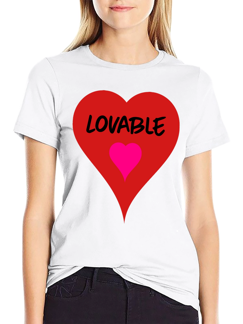 Lovable Heart Graphic Tee - Black Cotton Blend