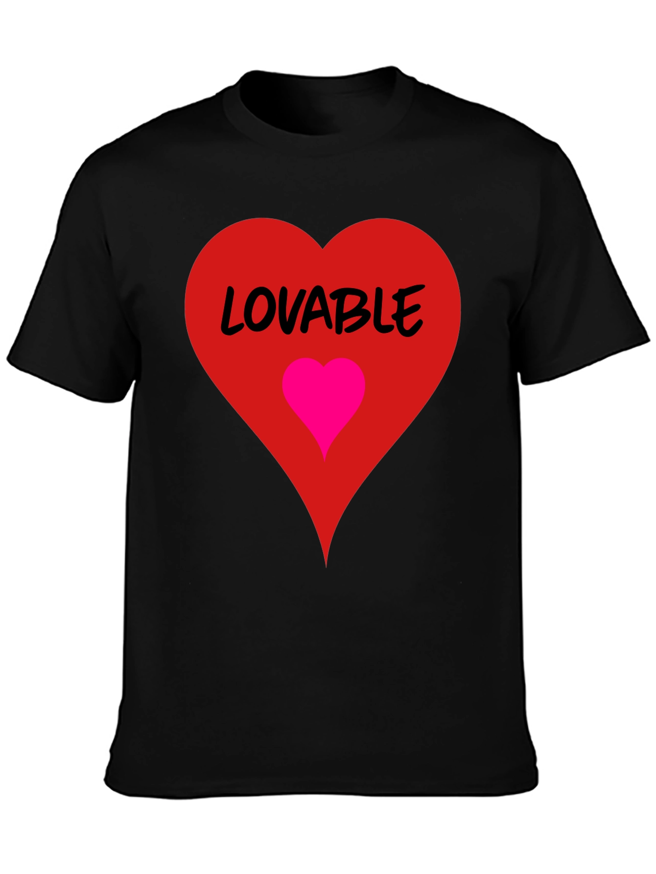 Lovable Heart Graphic Tee - Black Cotton Blend