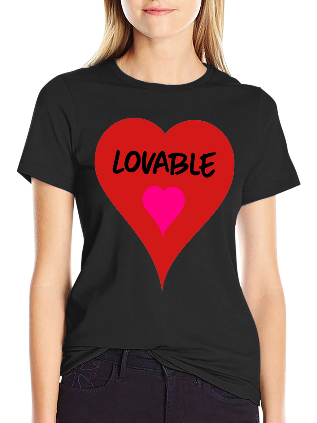 Lovable Heart Graphic Tee - Black Cotton Blend
