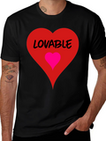 Lovable Heart Graphic Tee - Black Cotton Blend
