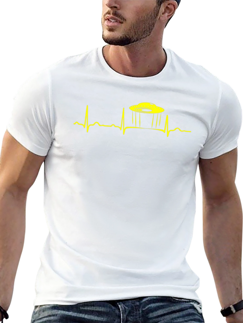 UFO Heartbeat Graphic Tee - Black Cotton T-Shirt