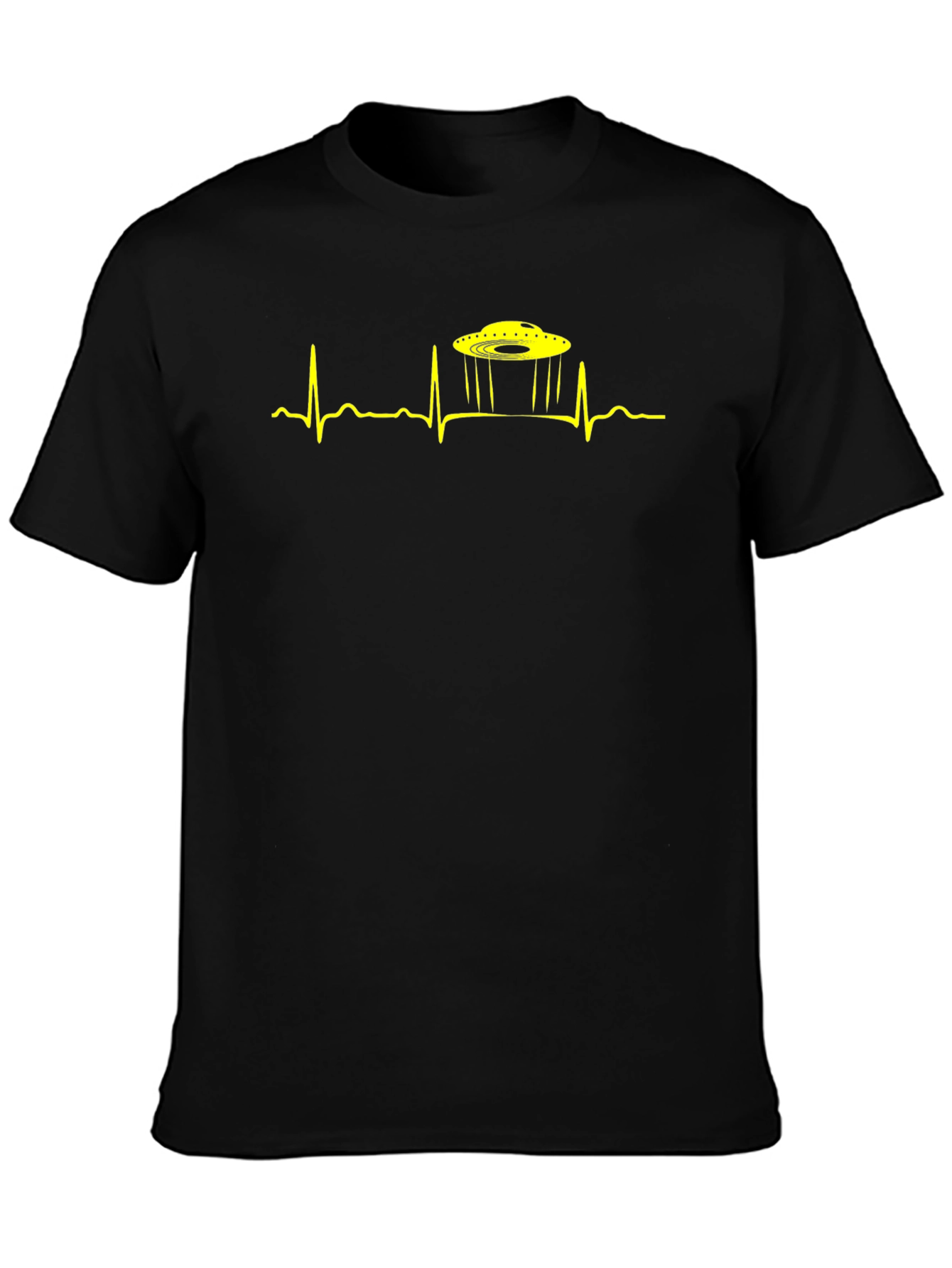 UFO Heartbeat Graphic Tee - Black Cotton T-Shirt