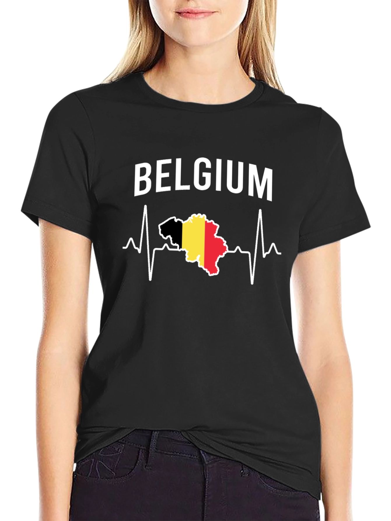 Belgium Heartbeat T-Shirt - Black Graphic Tee