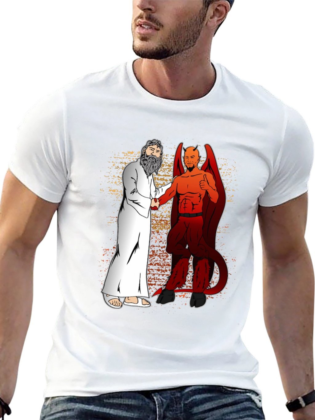 God & Devil Shaking Hands Graphic T-Shirt