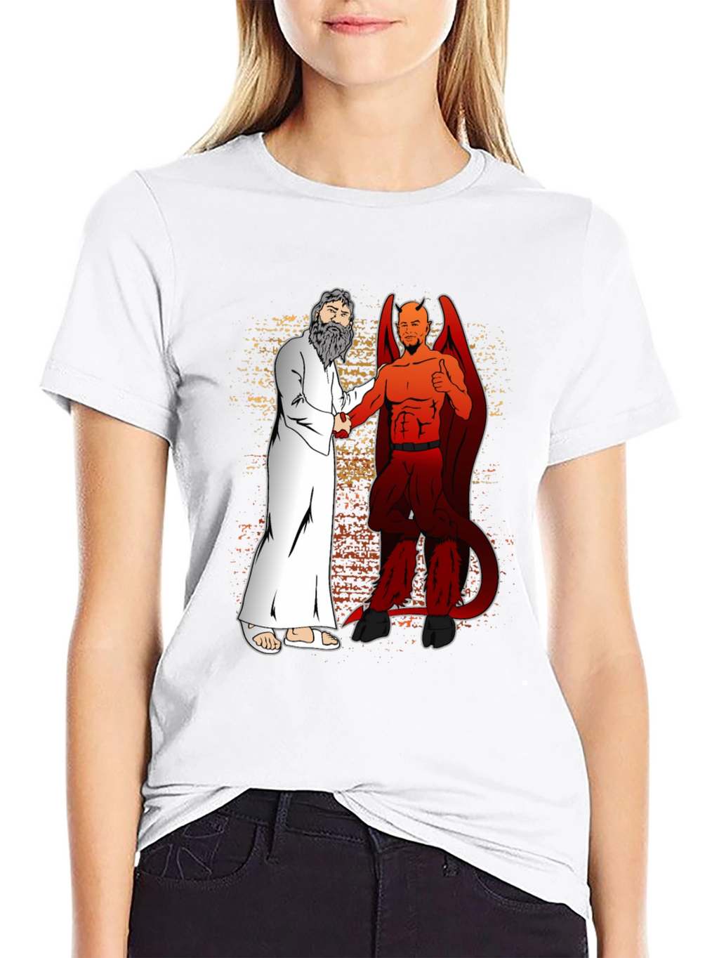 God & Devil Shaking Hands Graphic T-Shirt