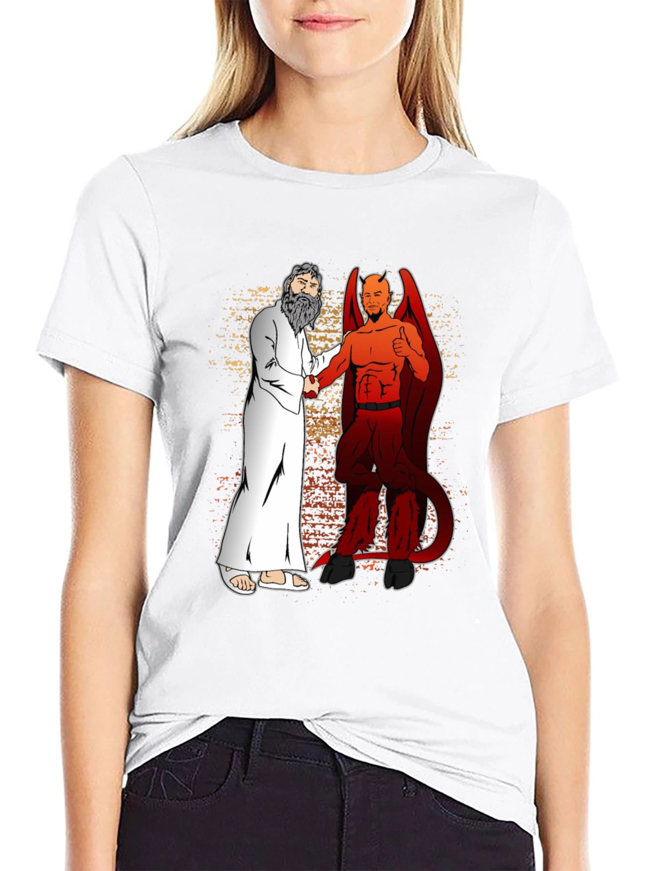 God & Devil Shaking Hands Graphic T-Shirt