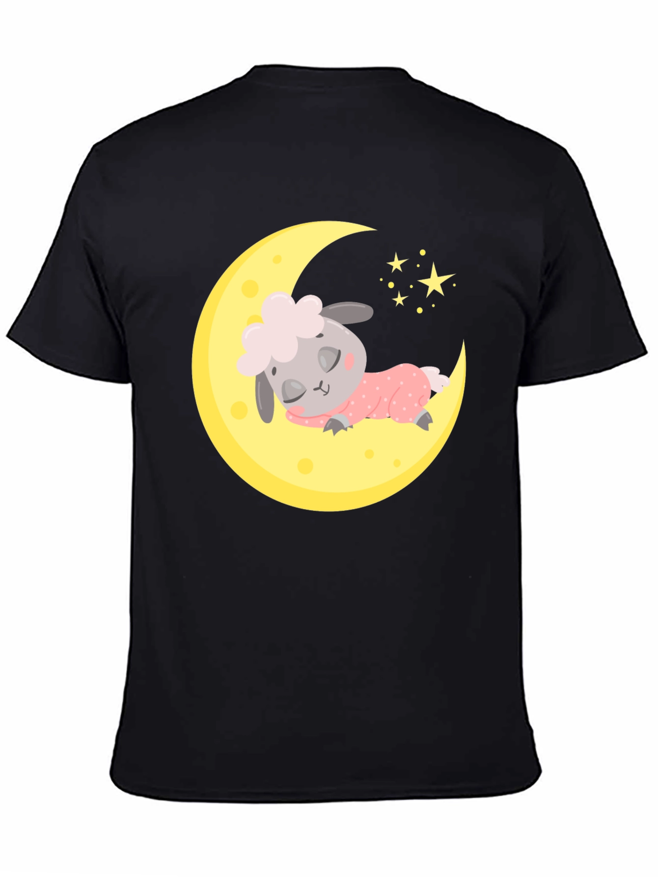 Cute Sheep on Moon Graphic Tee - Dreamy Black T-Shirt