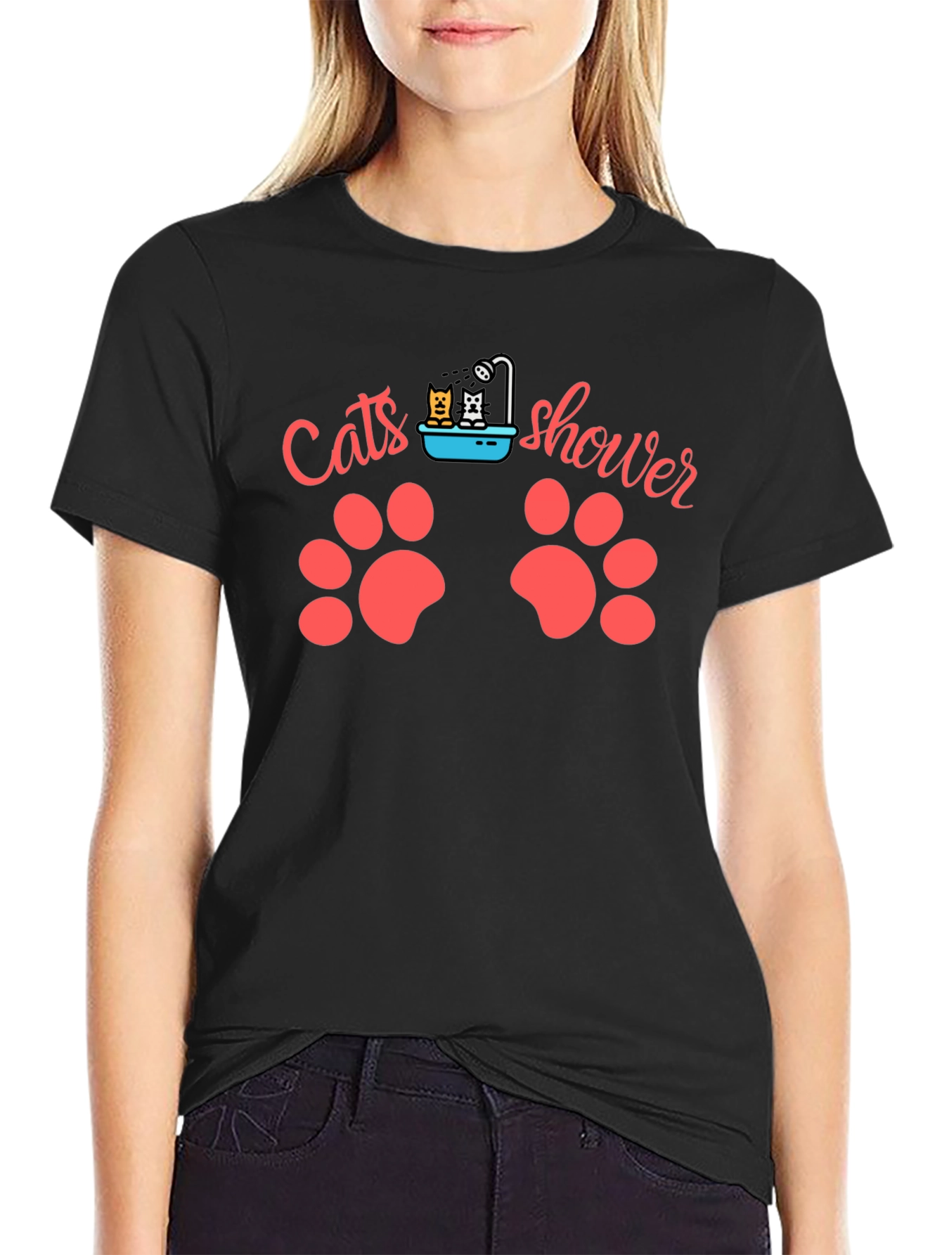 Cats Shower Funny T-Shirt Black