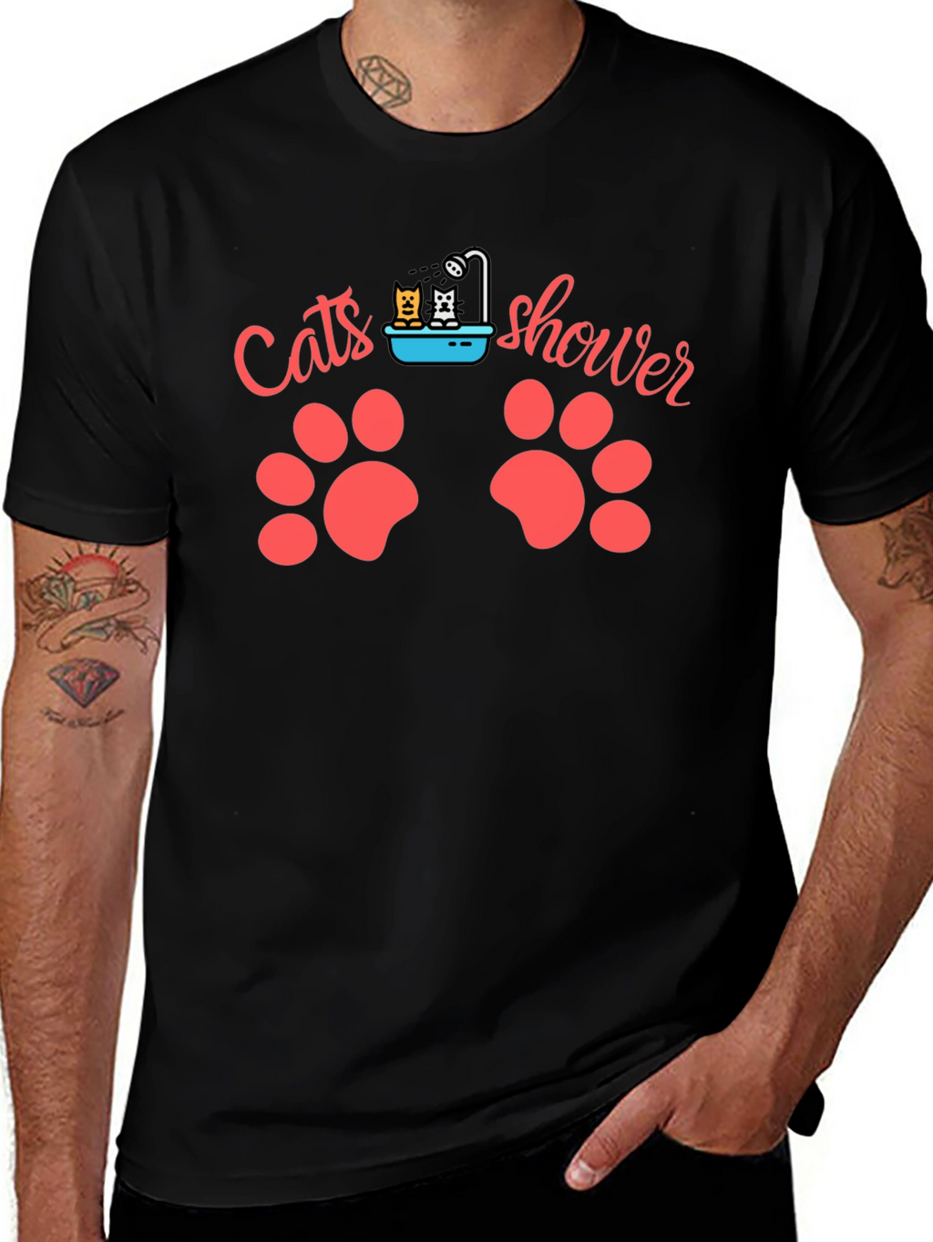 Cats Shower Funny T-Shirt Black