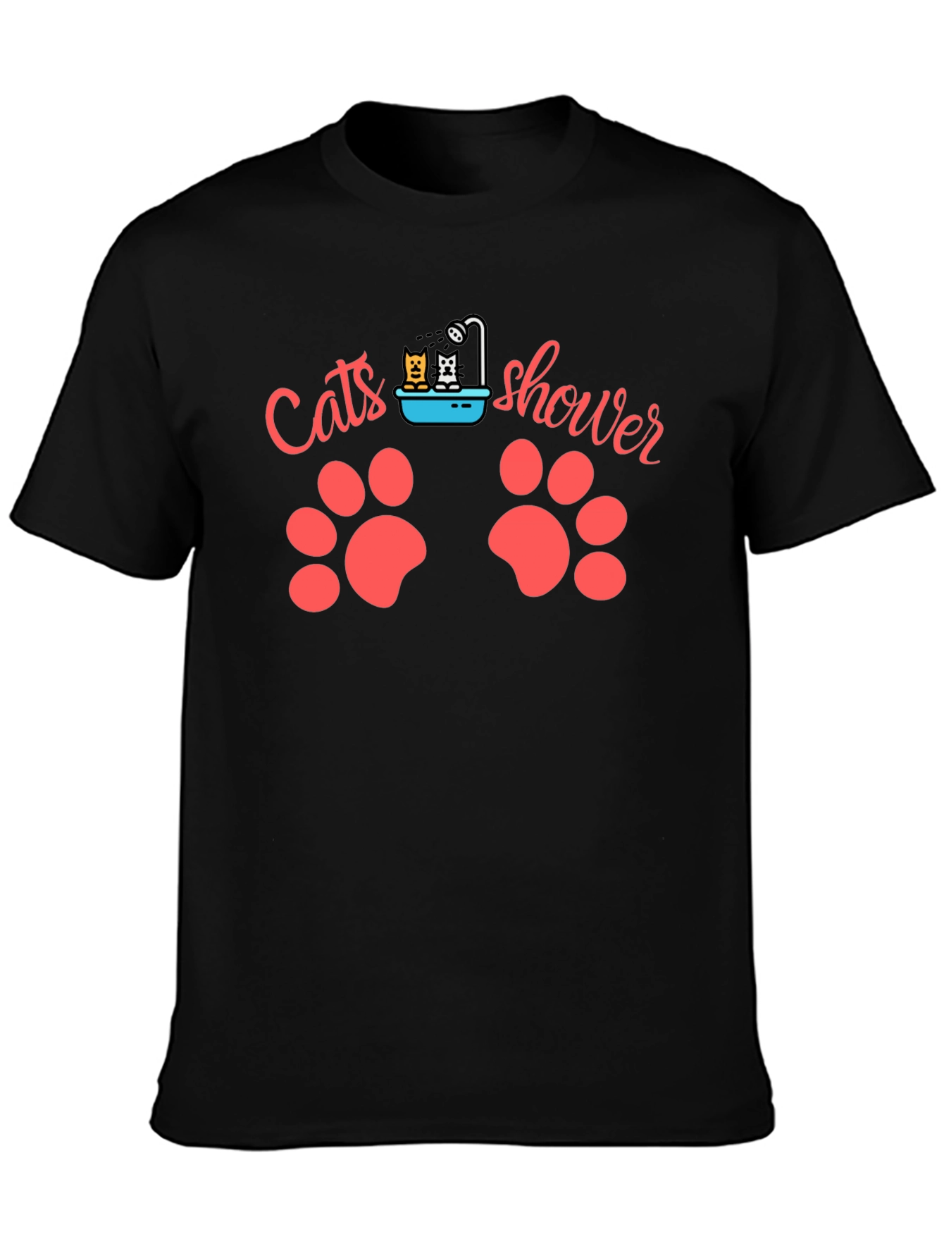 Cats Shower Funny T-Shirt Black