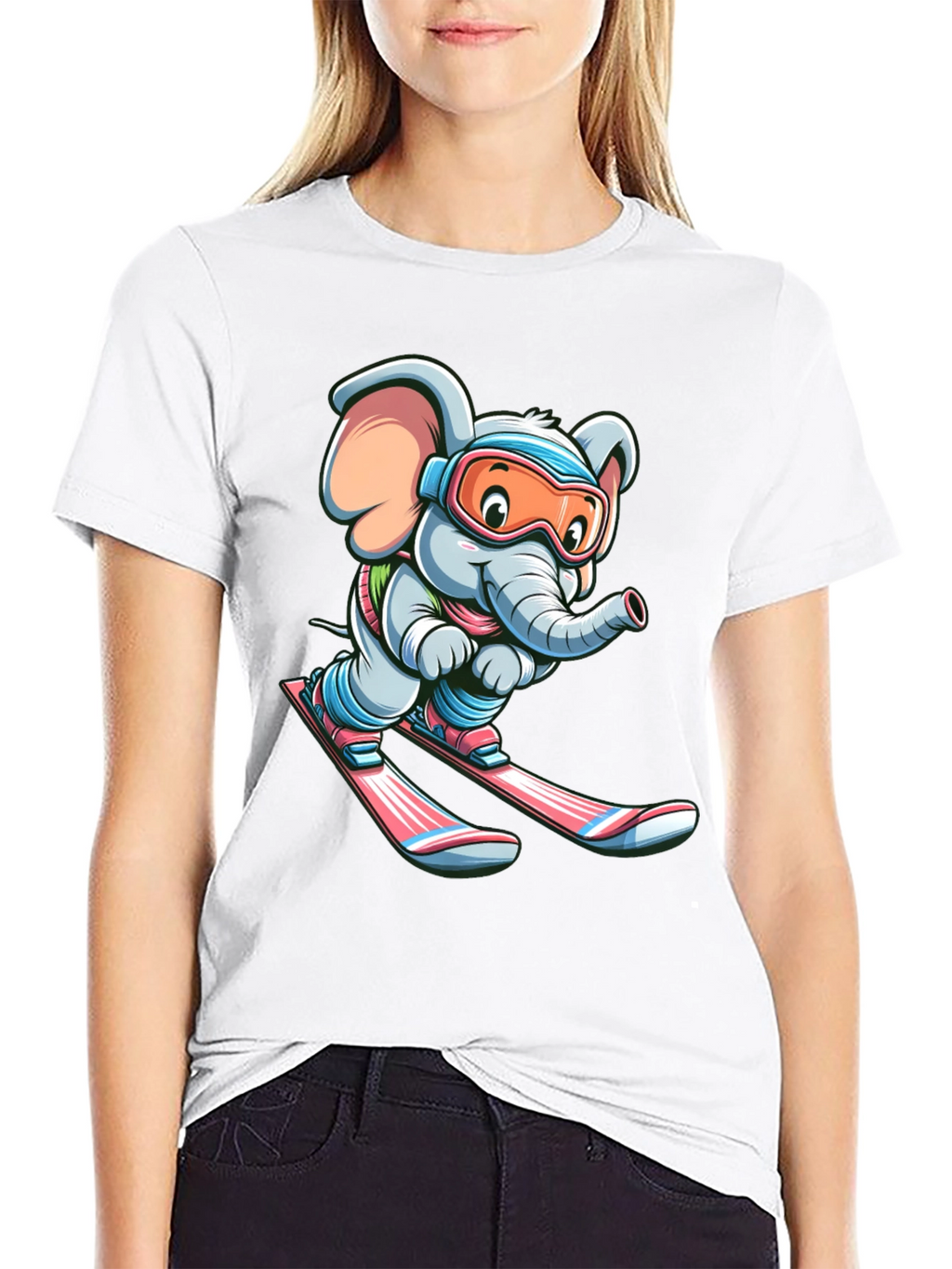 Skiing Elephant Graphic Tee - Black