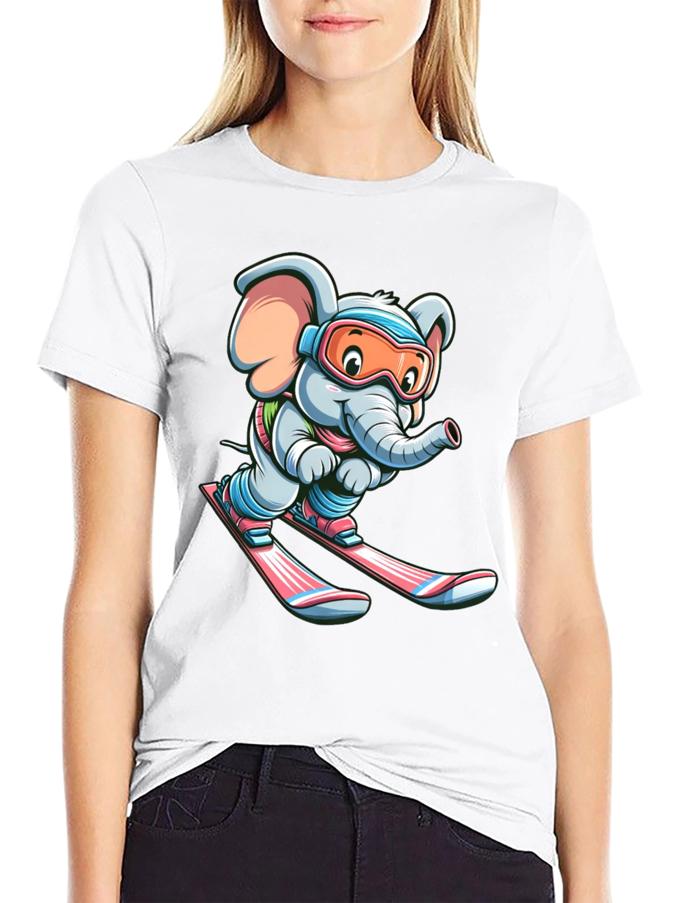 Skiing Elephant Graphic Tee - Black