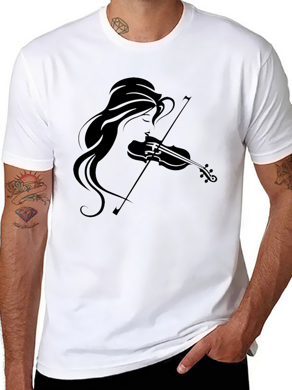 Violin Girl Graphic Tee - Black Cotton T-Shirt