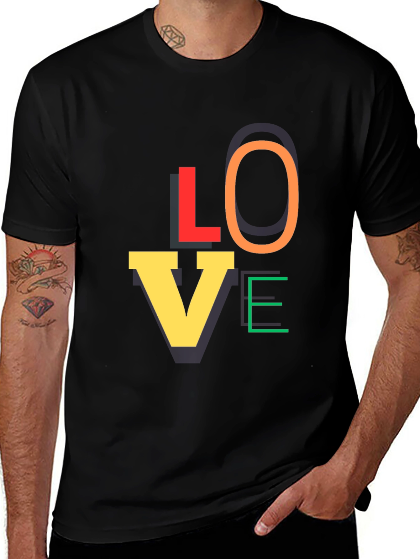 Colorful LOVE Graphic Black T-Shirt