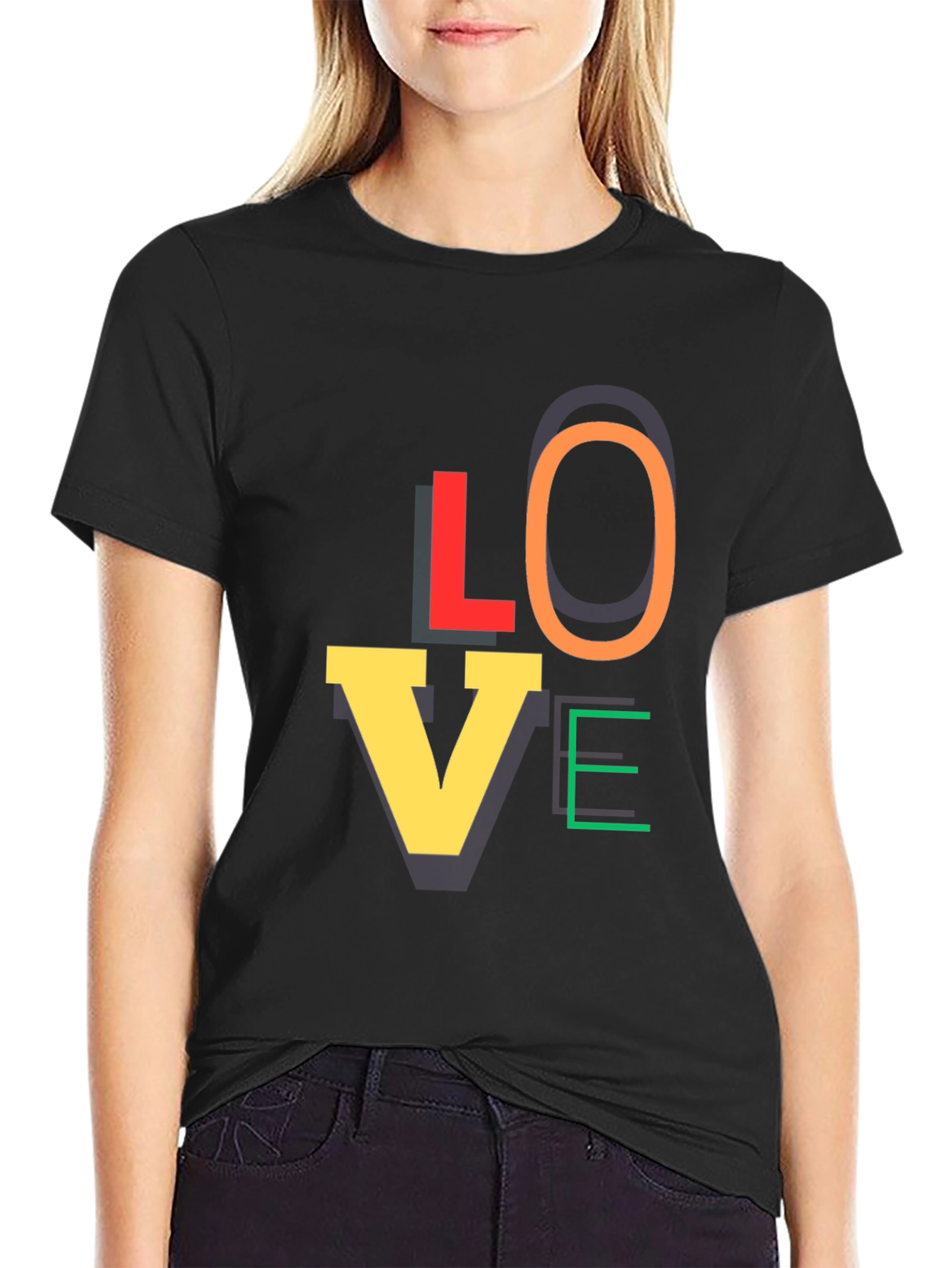Colorful LOVE Graphic Black T-Shirt