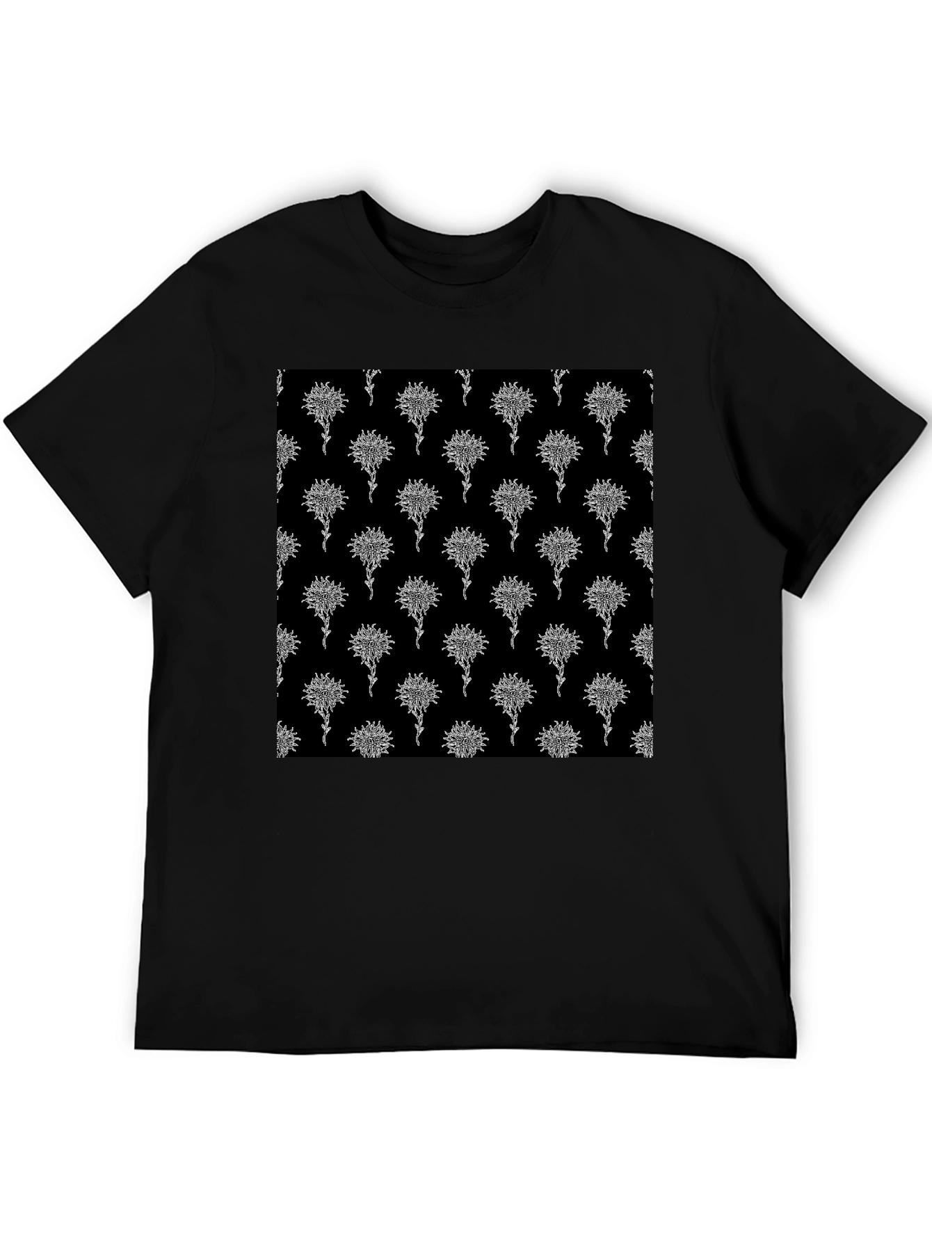 Abstract Floral Pattern Black T-Shirt