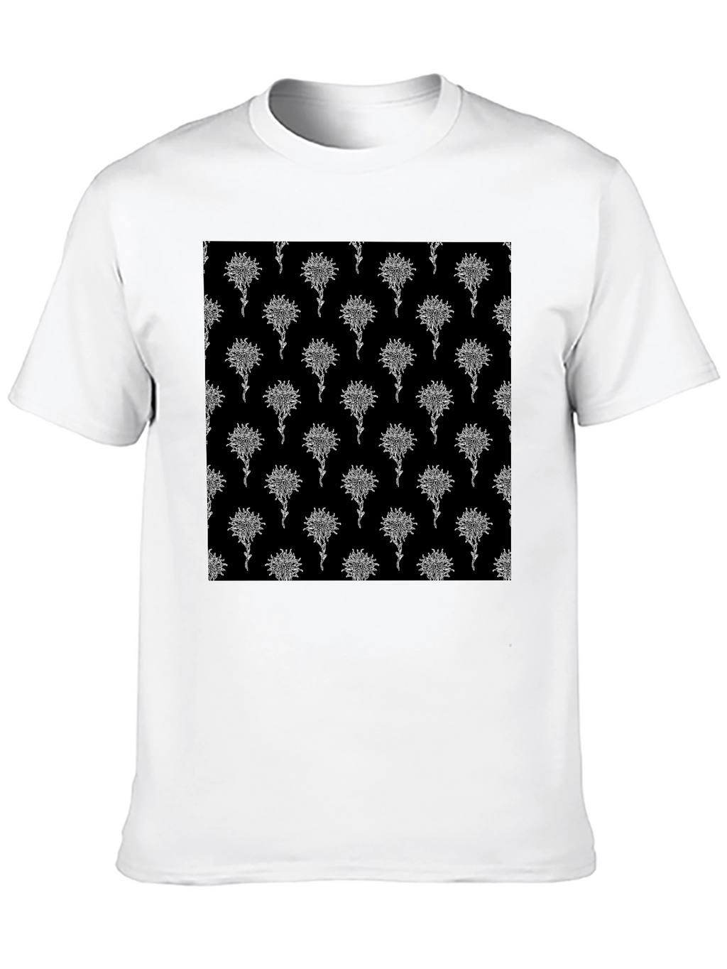 Abstract Floral Pattern Black T-Shirt