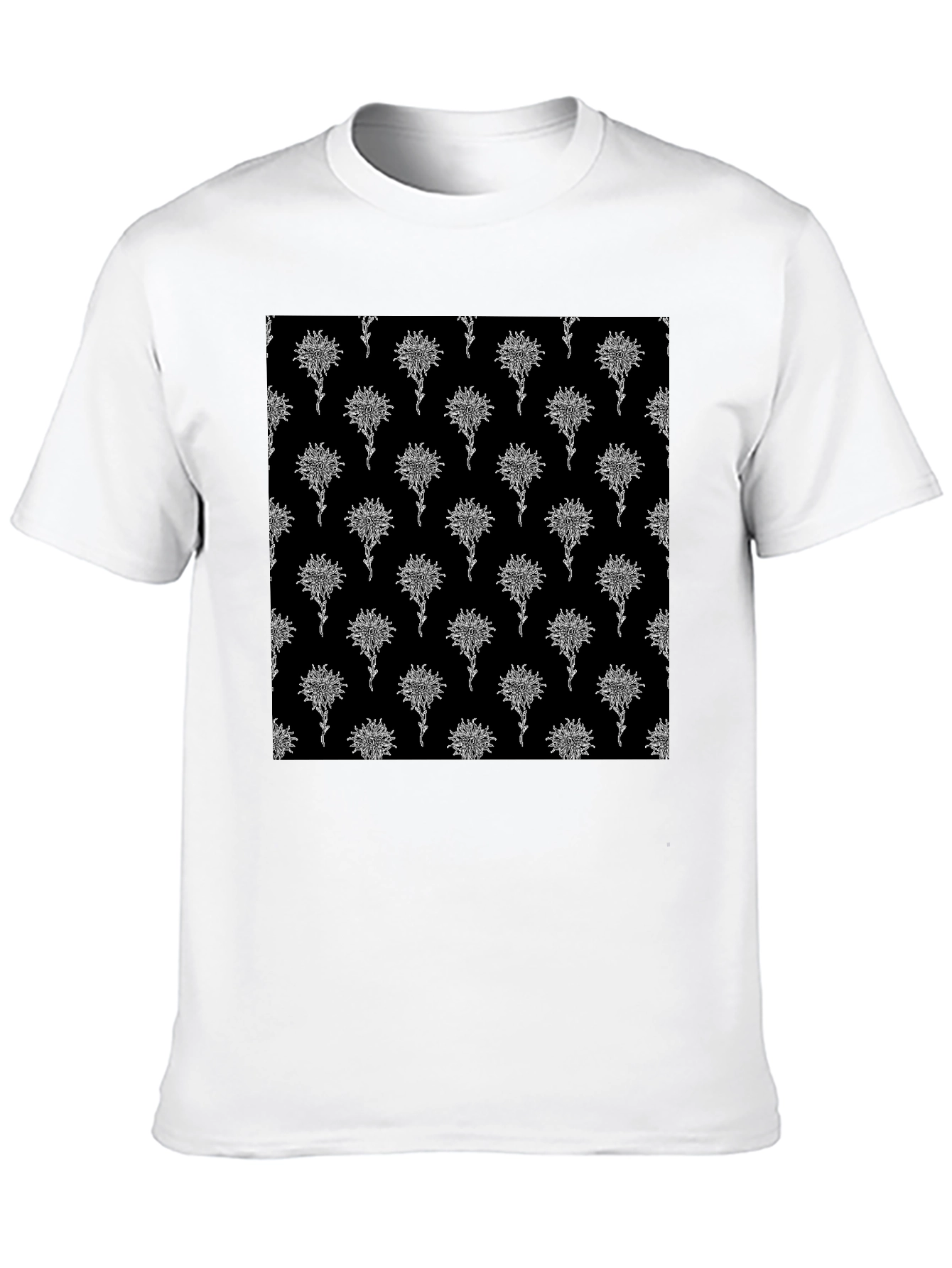 Abstract Floral Pattern Black T-Shirt