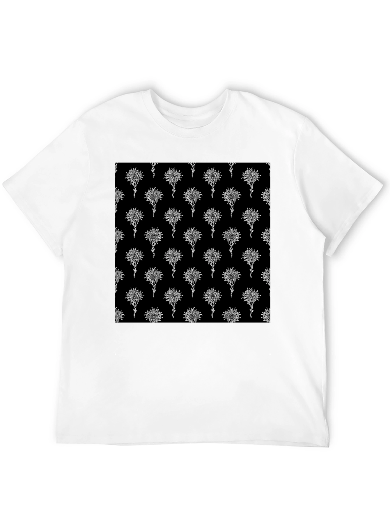 Abstract Floral Pattern Black T-Shirt