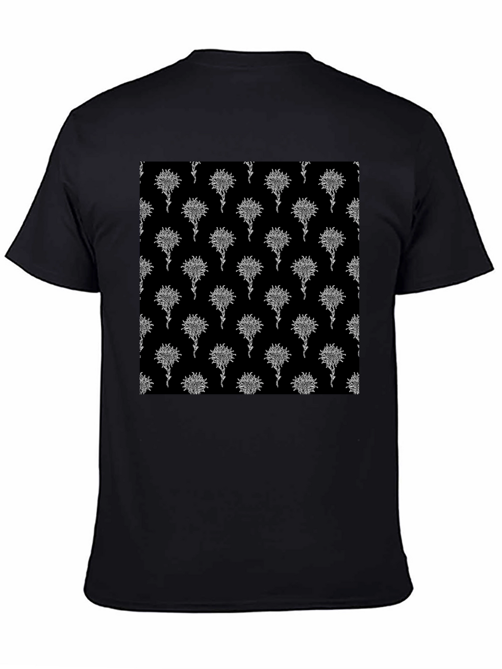 Abstract Floral Pattern Black T-Shirt