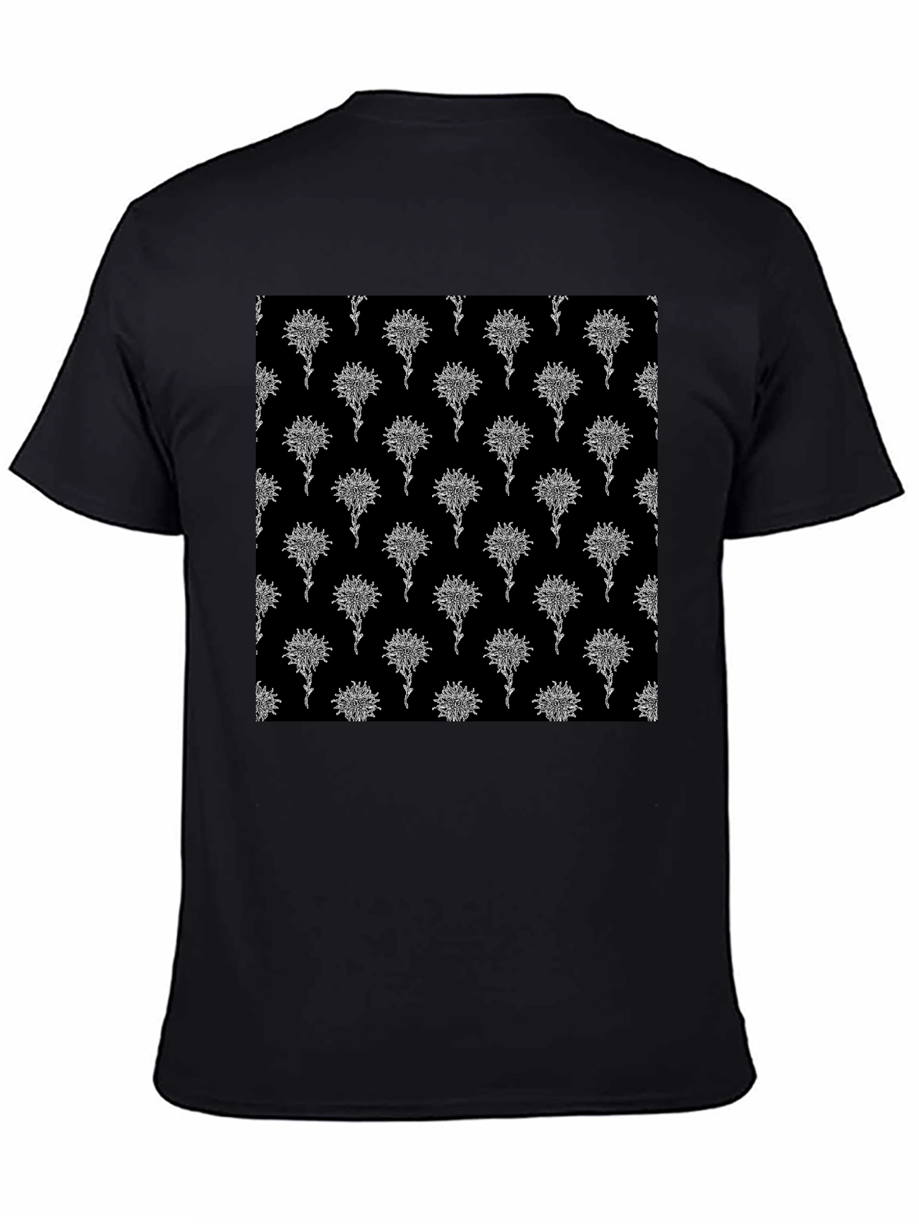 Abstract Floral Pattern Black T-Shirt