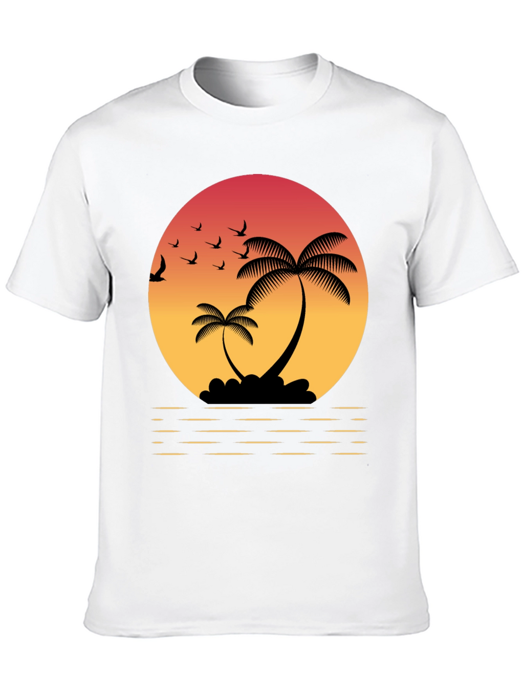 Tropical Sunset T-Shirt: Palm Trees & Birds