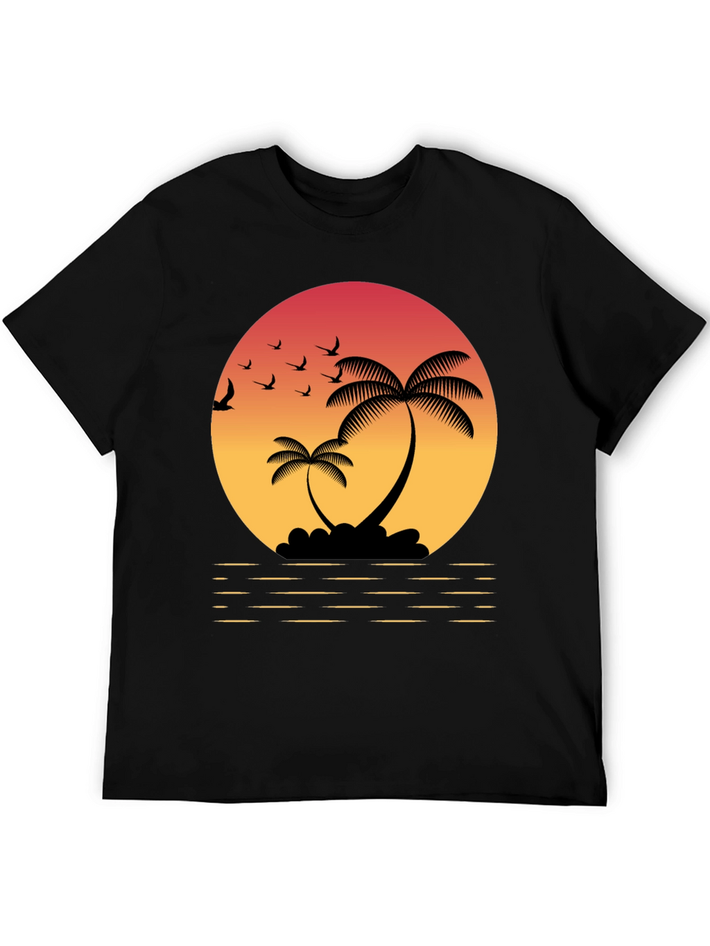 Tropical Sunset T-Shirt: Palm Trees & Birds