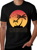 Tropical Sunset T-Shirt: Palm Trees & Birds