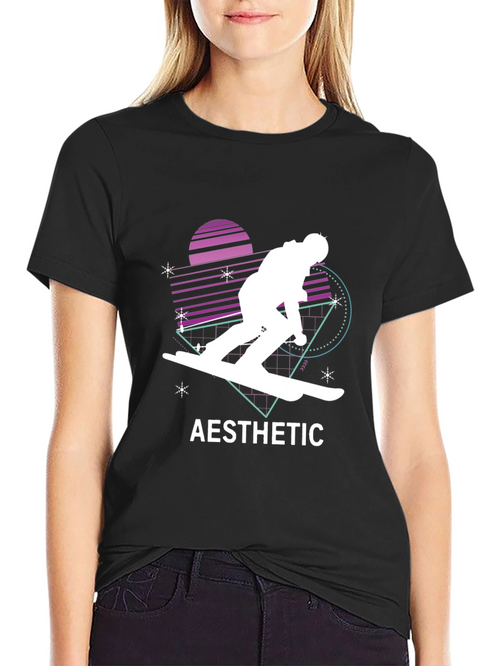 Aesthetic Retro Skiing T-Shirt - Black