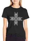 Mens Black T-Shirt with White Ornamental Cross Design