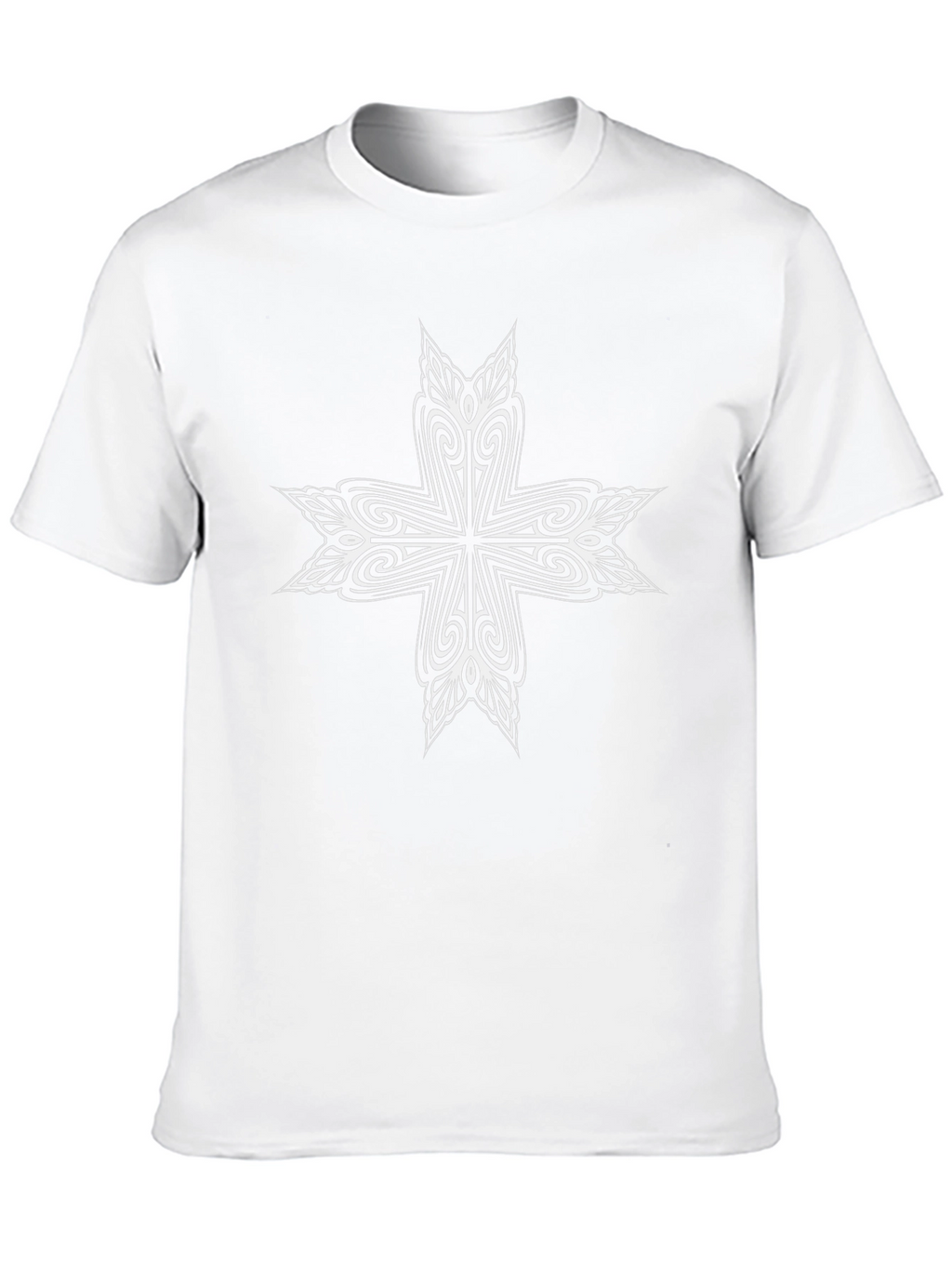 Mens Black T-Shirt with White Ornamental Cross Design
