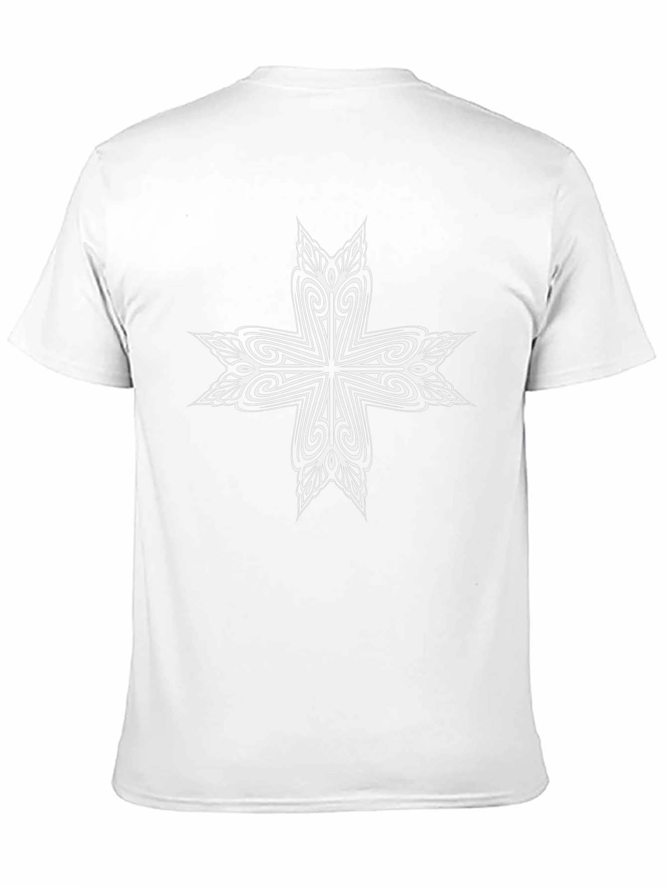Mens Black T-Shirt with White Ornamental Cross Design