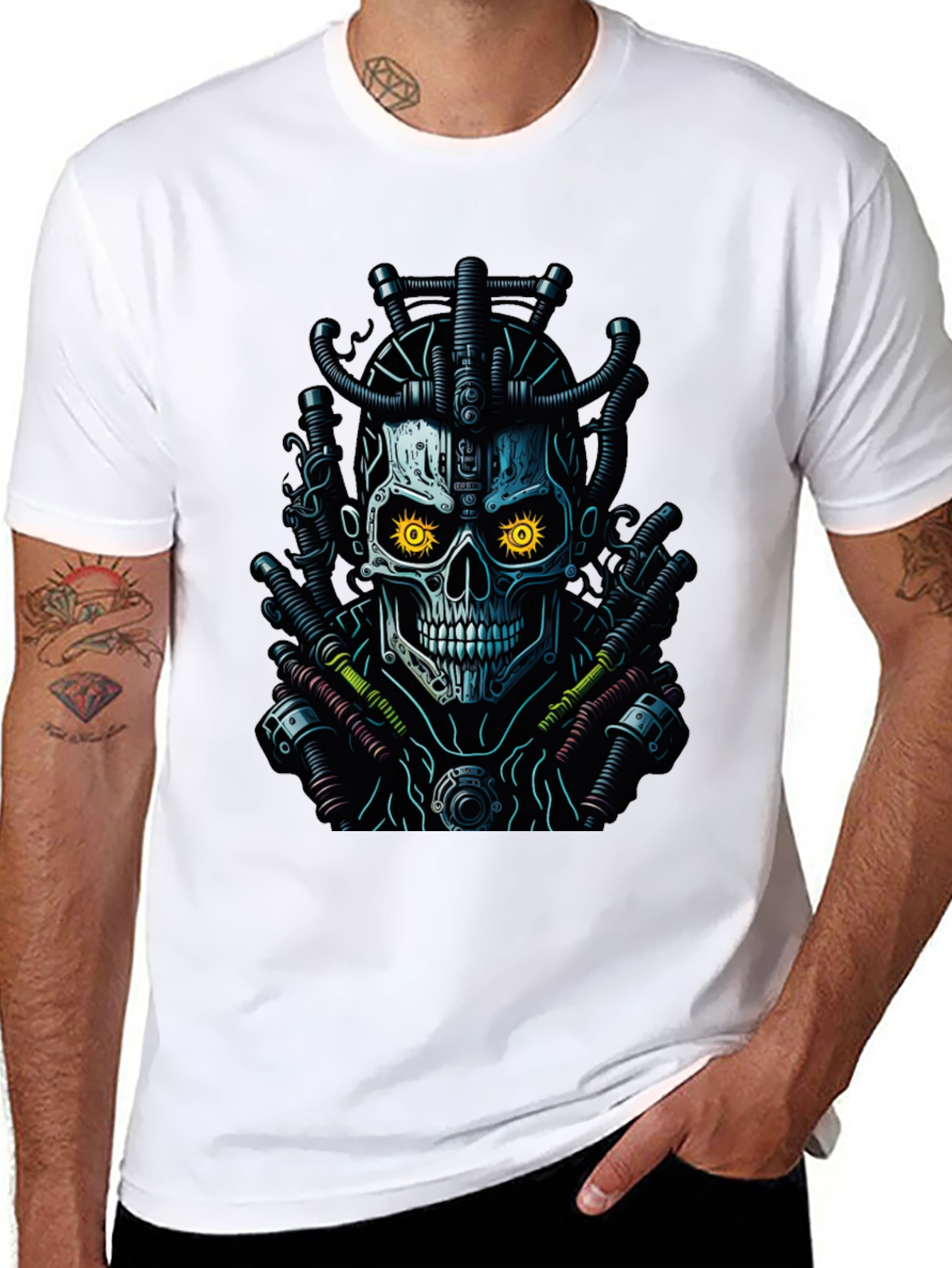 Cyberpunk Skull Graphic Tee - Edgy Streetwear