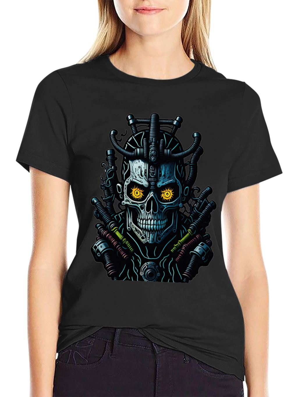 Cyberpunk Skull Graphic Tee - Edgy Streetwear