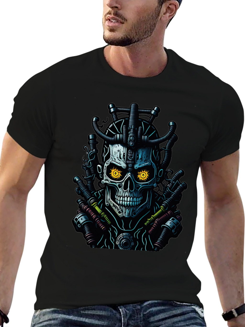 Cyberpunk Skull Graphic Tee - Edgy Streetwear