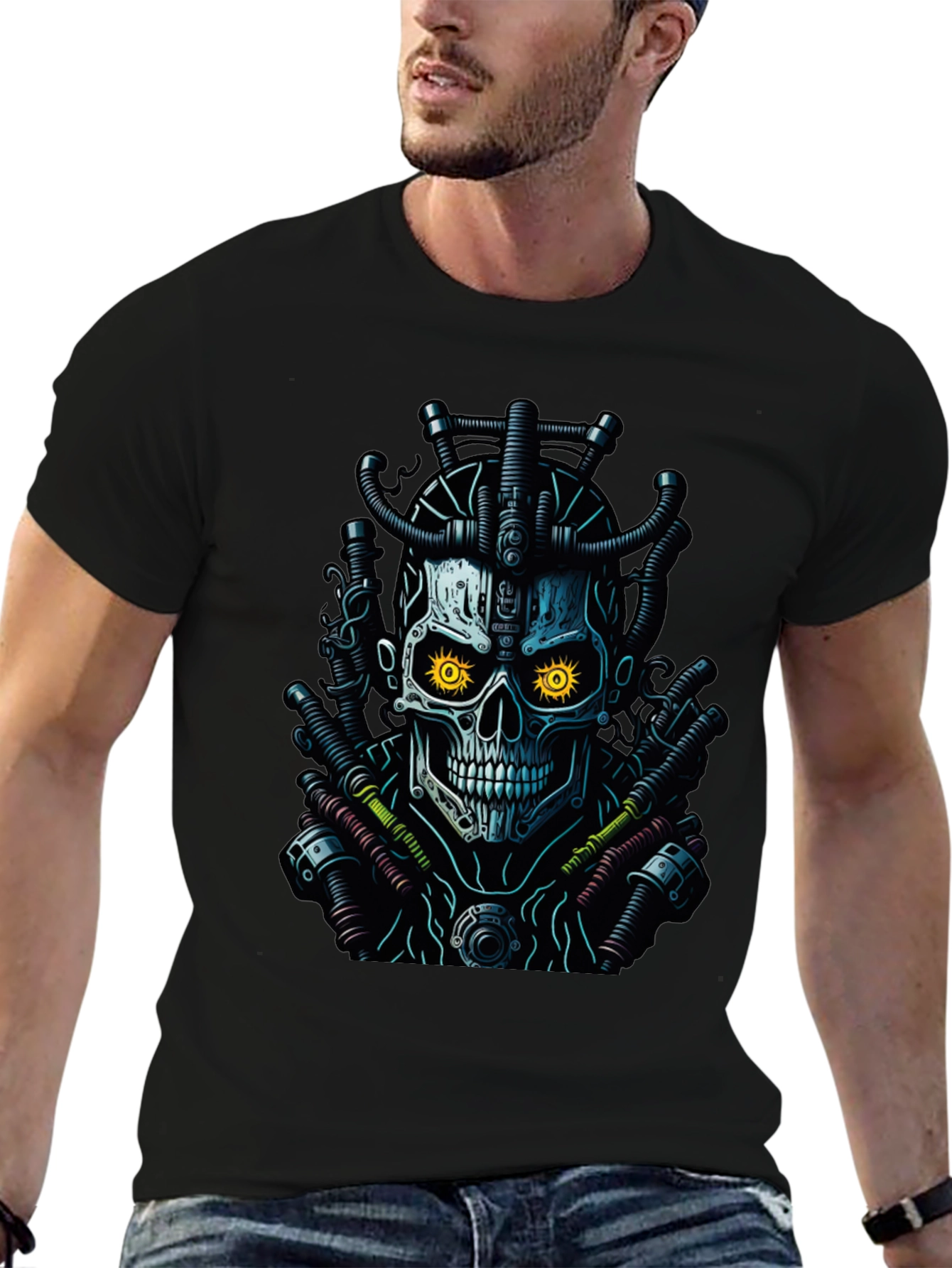 Cyberpunk Skull Graphic Tee - Edgy Streetwear