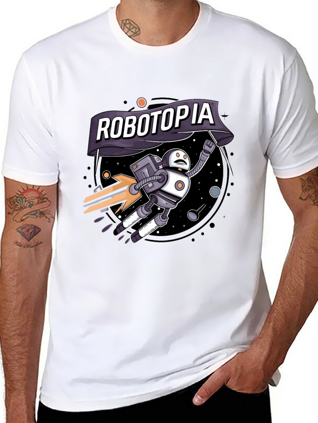 Robotopia Graphic T-Shirt - Sci-Fi Robot in Space Tee