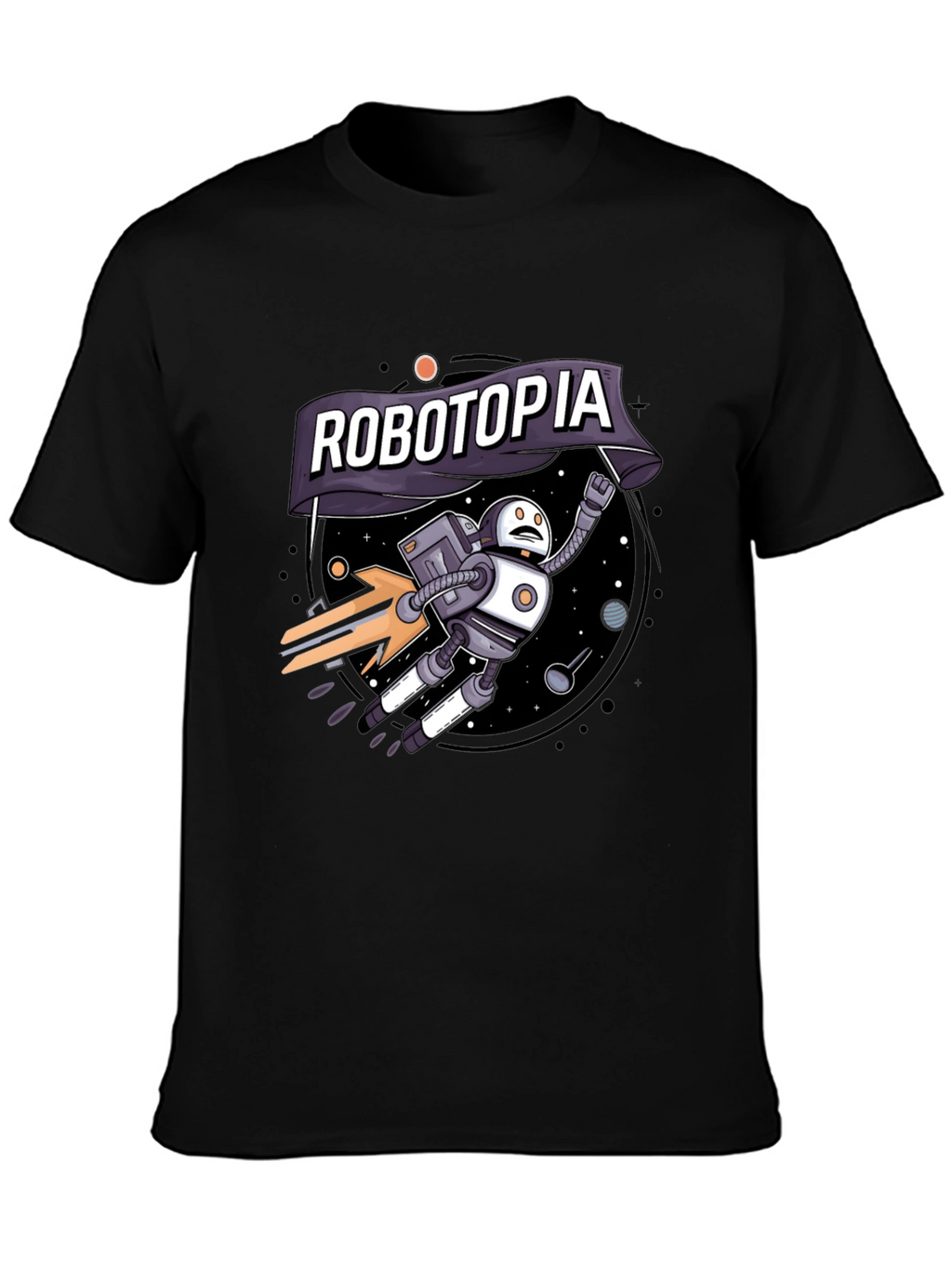 Robotopia Graphic T-Shirt - Sci-Fi Robot in Space Tee