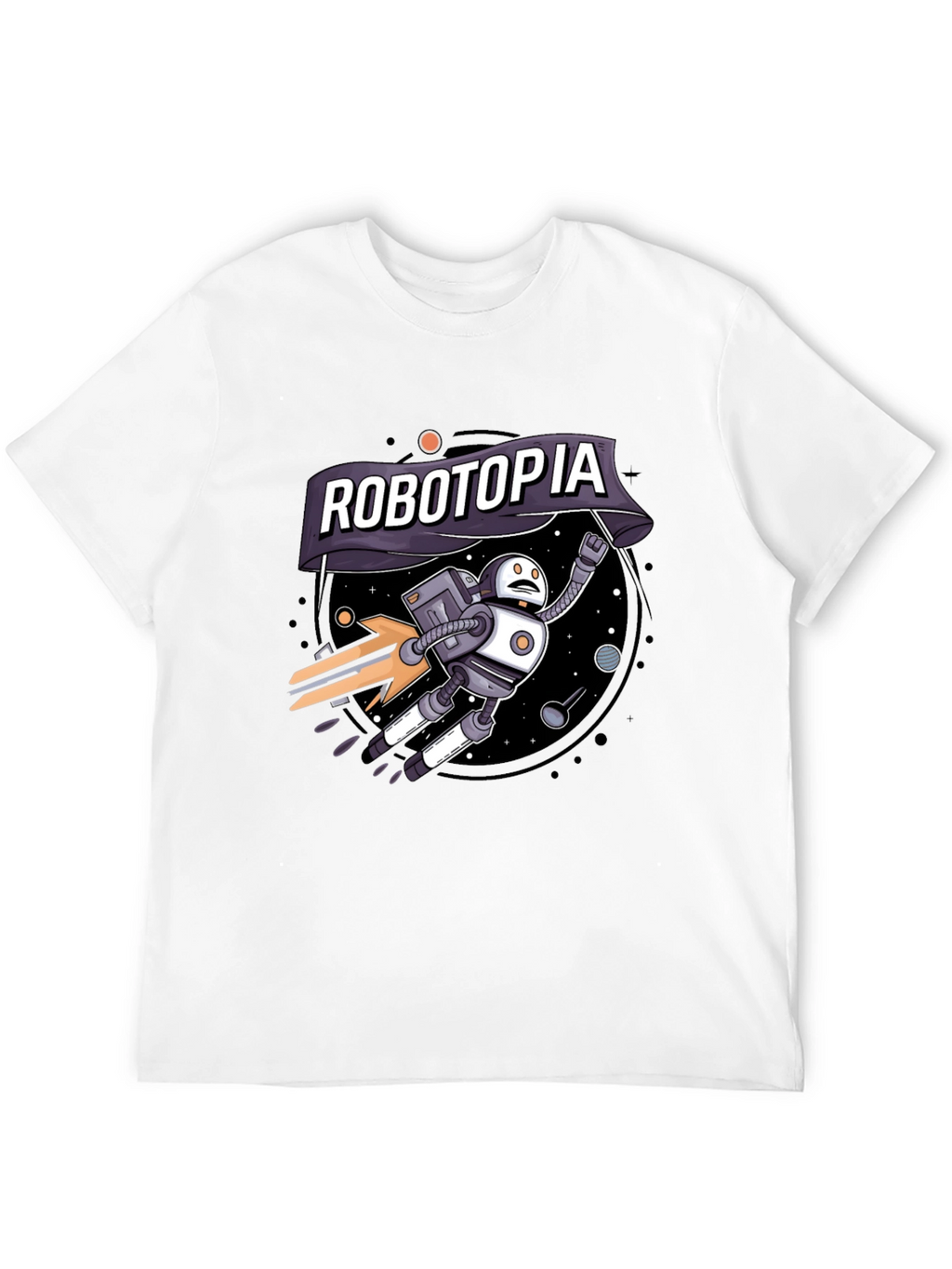Robotopia Graphic T-Shirt - Sci-Fi Robot in Space Tee