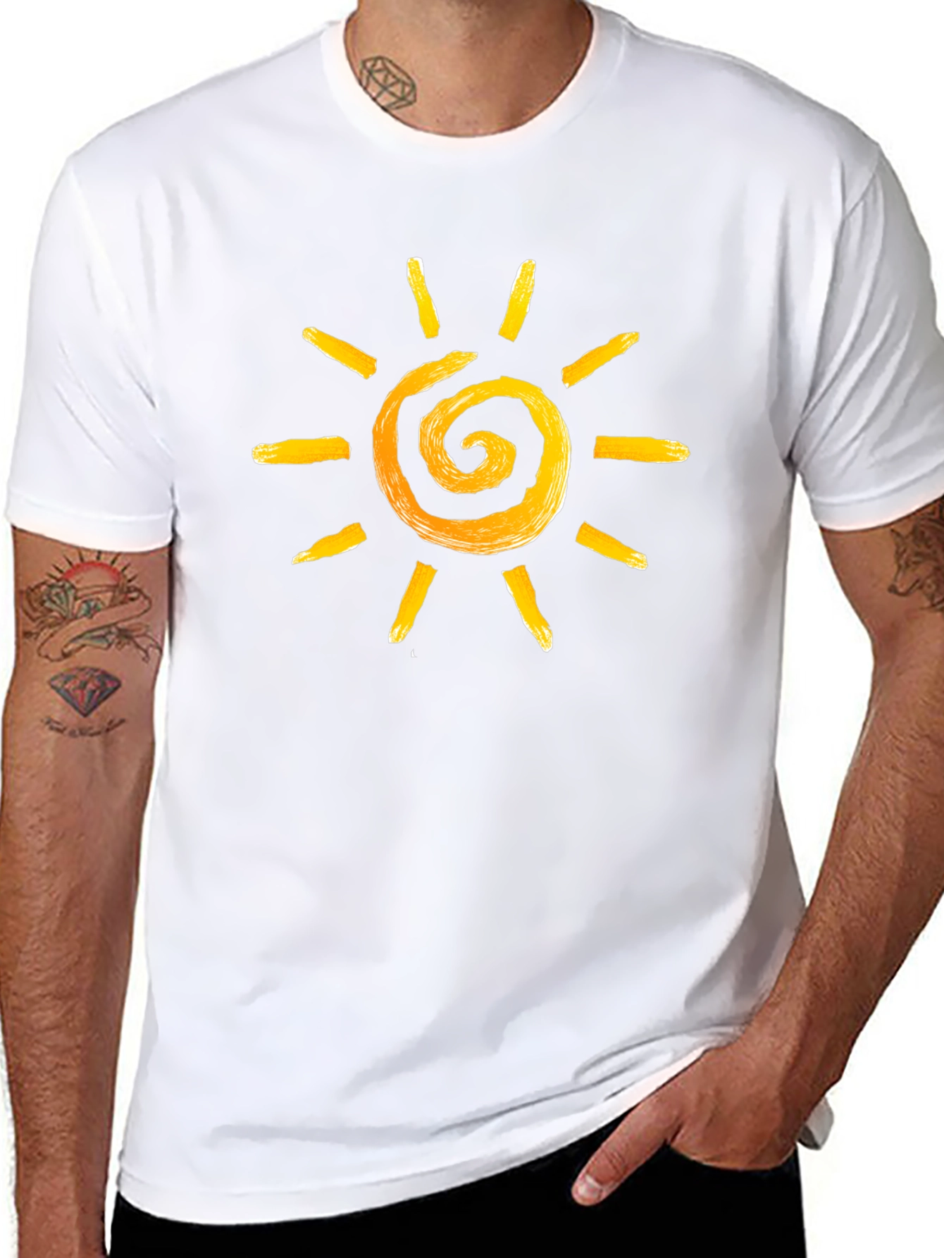 Sun Spiral Graphic Tee - Black Cotton Casual