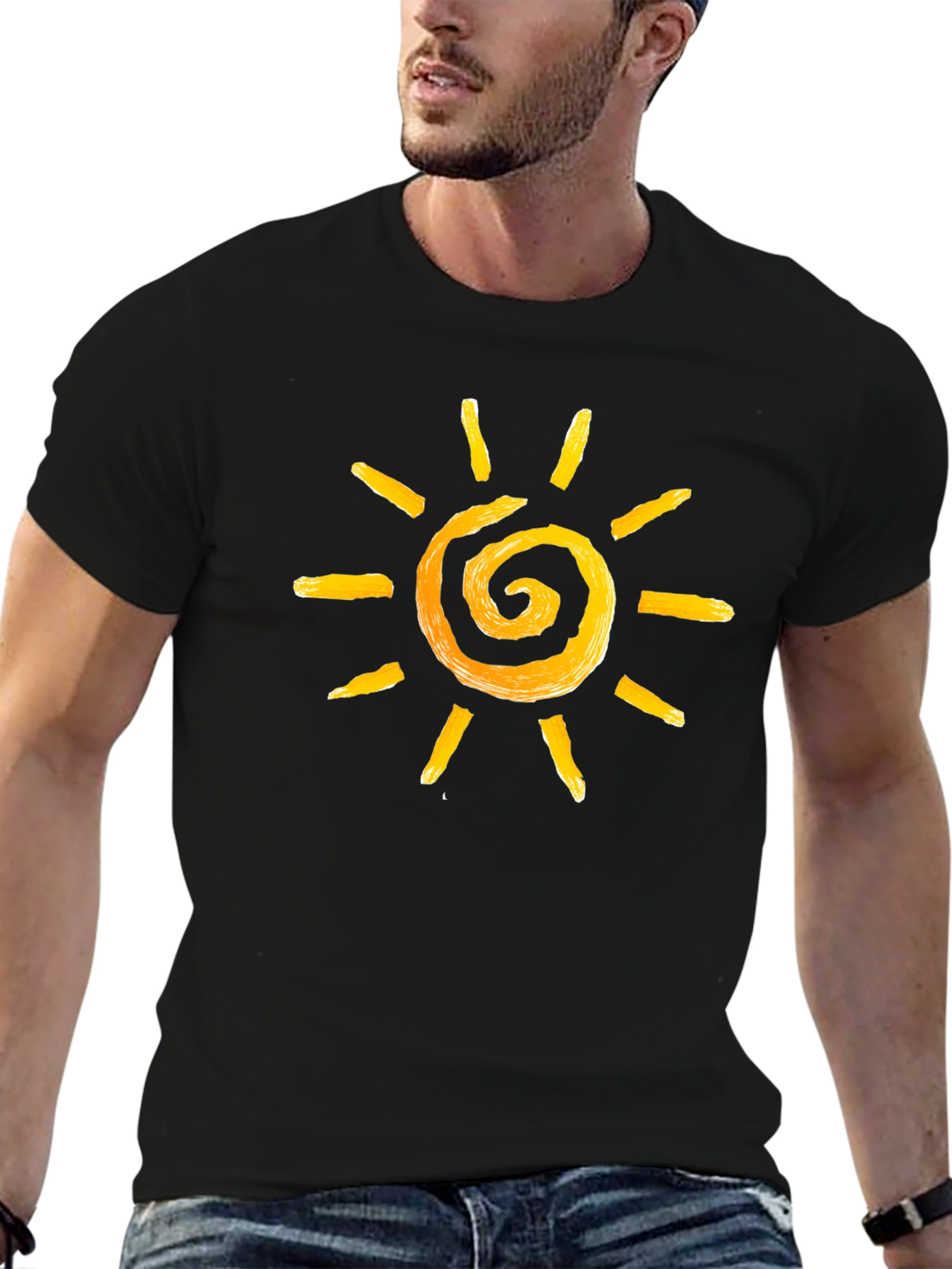 Sun Spiral Graphic Tee - Black Cotton Casual
